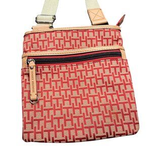Tommy Hilfiger Tan Red Monogram Crossbody Bag – Small Travel Purse